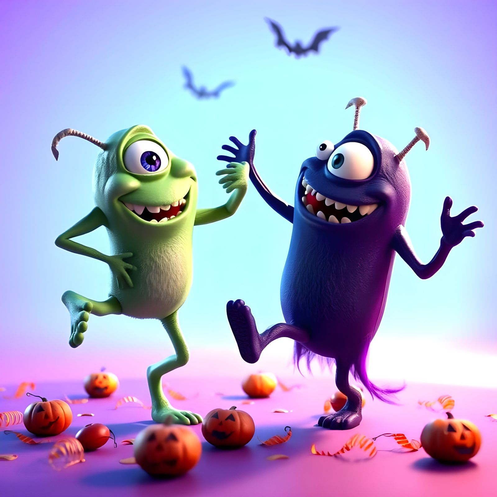 Dancing Monsters in a Sweet and Spooky Halloween Scene