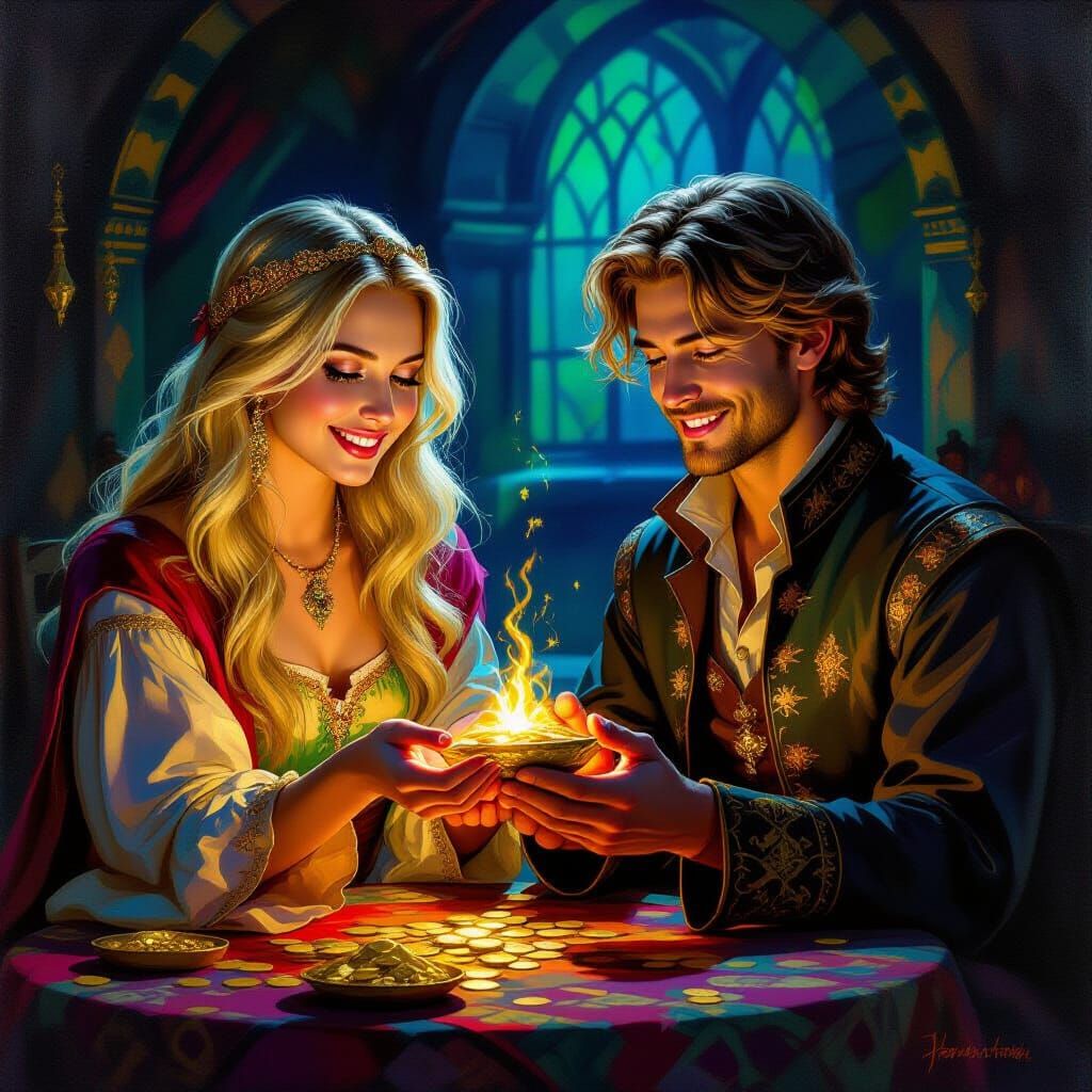 Mysterious Fortune Teller Offers Love Philter as Oil Paintin...