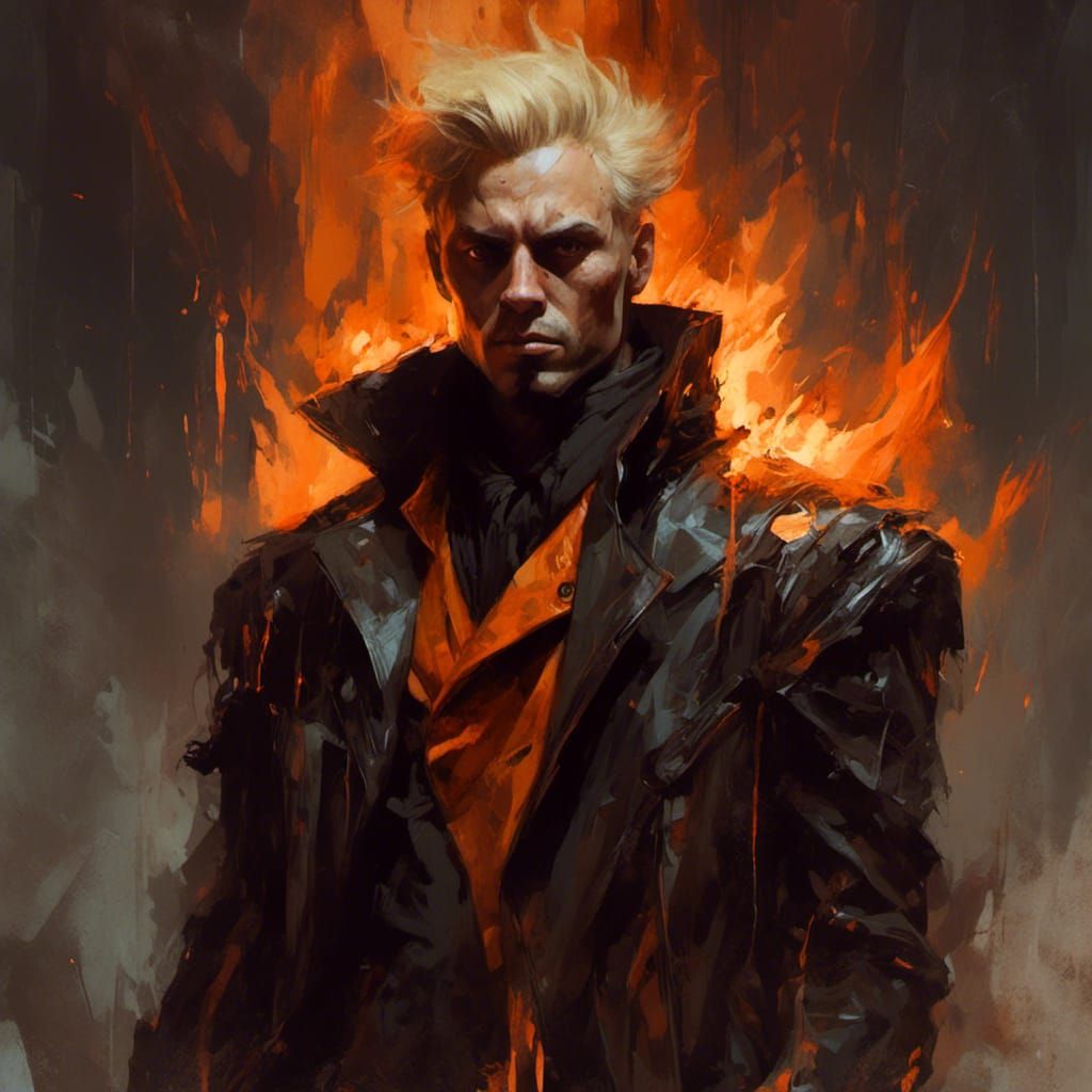 Hispanic Man in Futuristic Armor with Flames