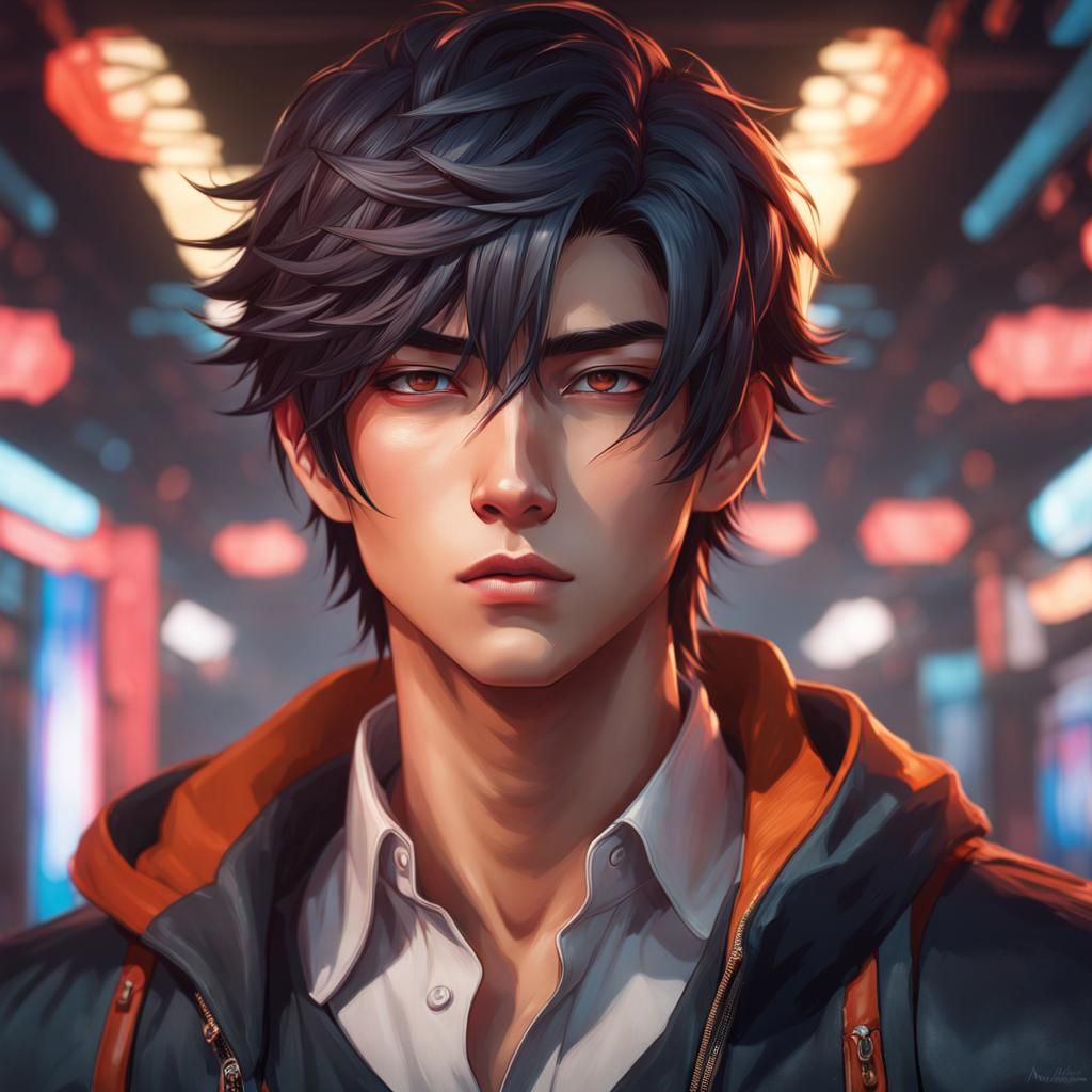 Anime-Style Portrait of a Hot Japanese Boy
