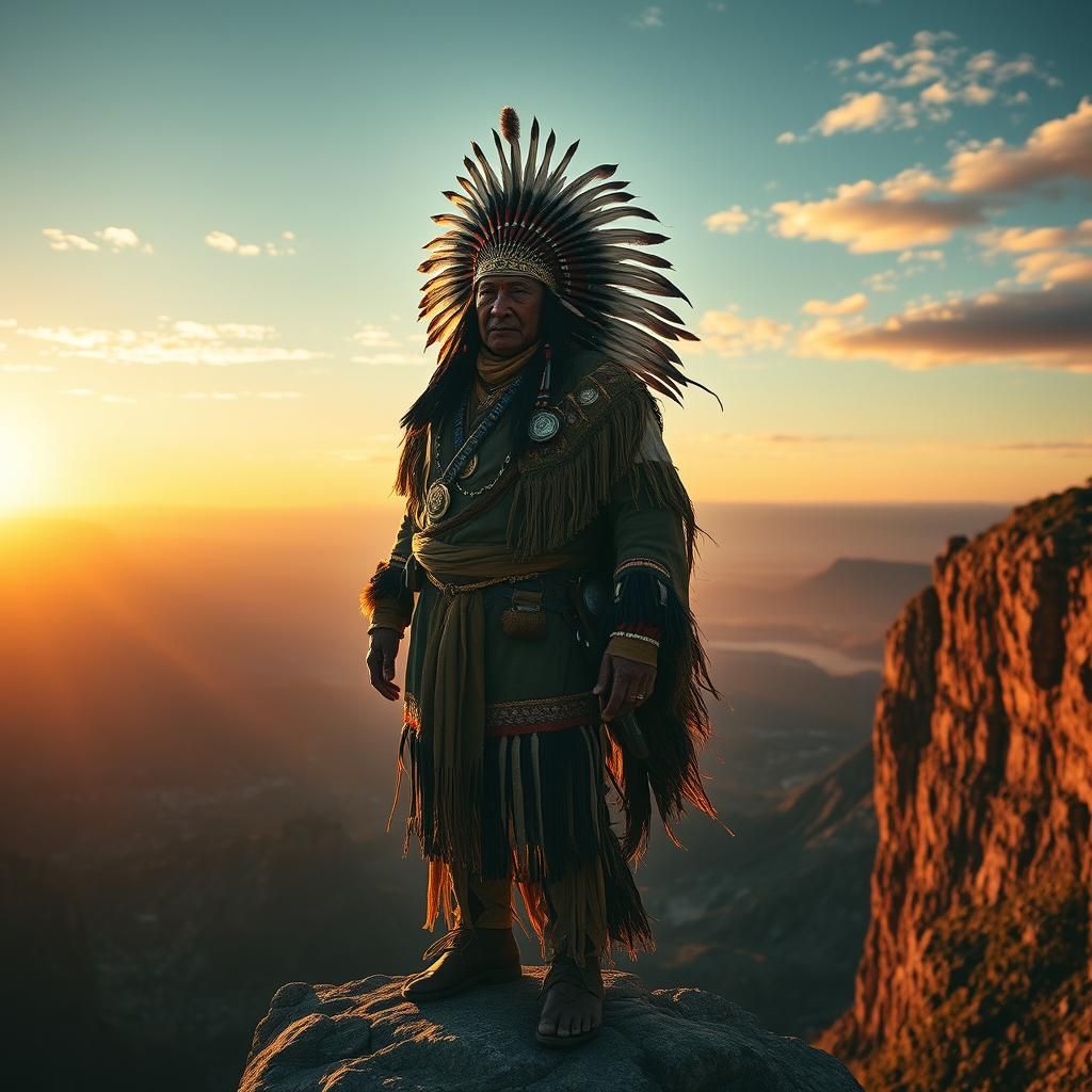 Native American Warrior in Golden Sunset Light