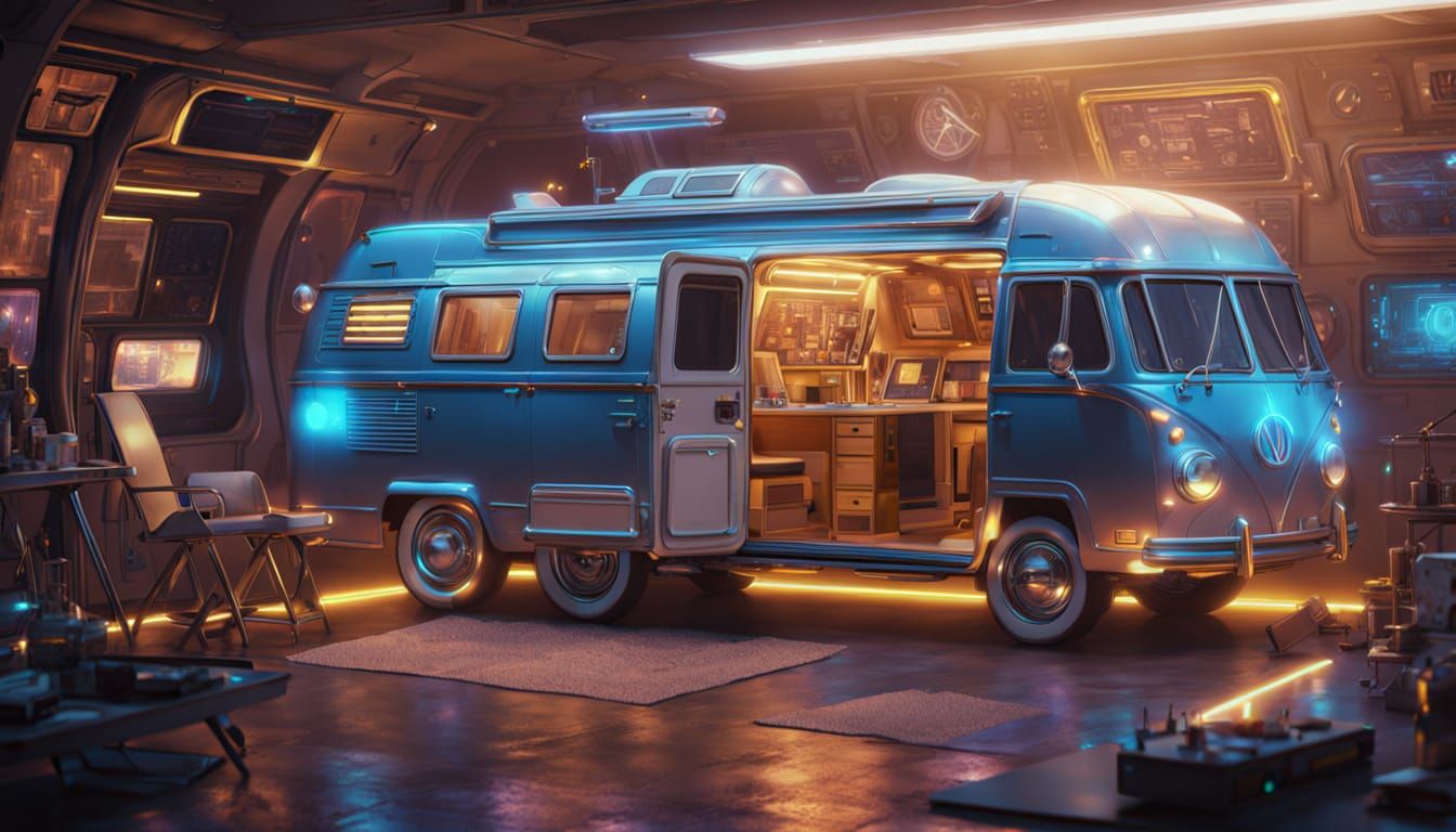 Sci-Fi Camper Van with Spaceship Plans Concept Art
