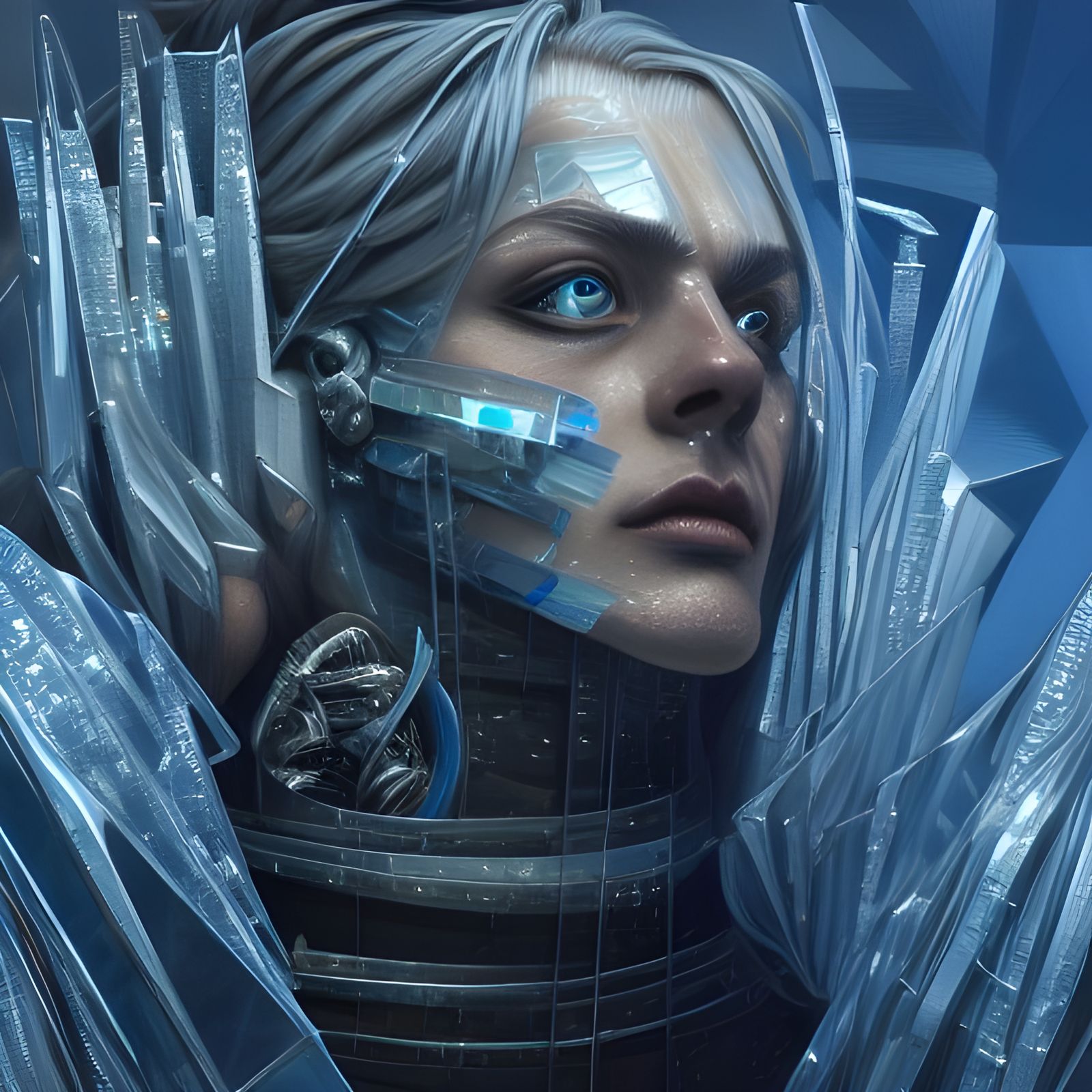 Icy Cyborg in Cyberpunk Art Deco Style