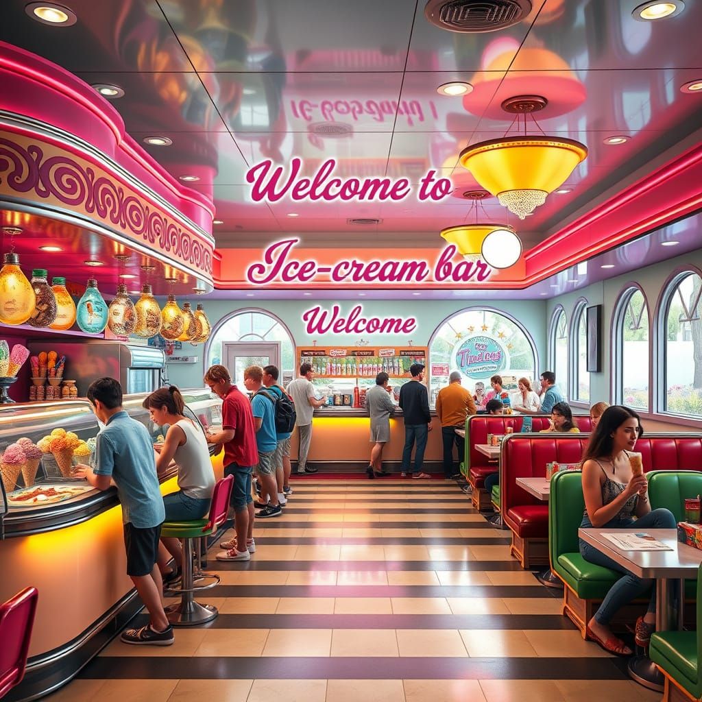 Retro Diner Ice Cream Parlour in Fantasy Art Style