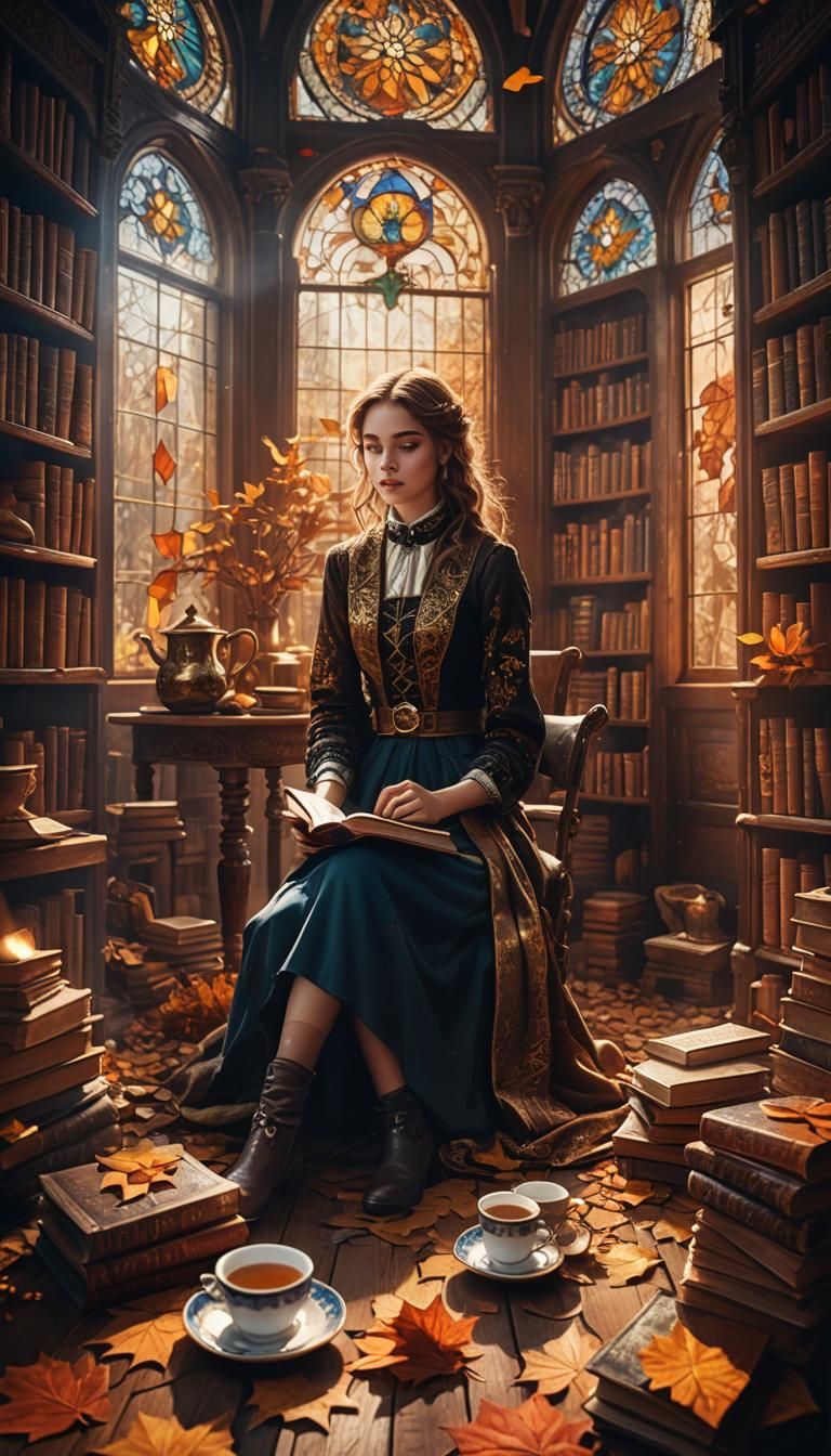 Cozy Autumn Library: Fantasy Matte Painting