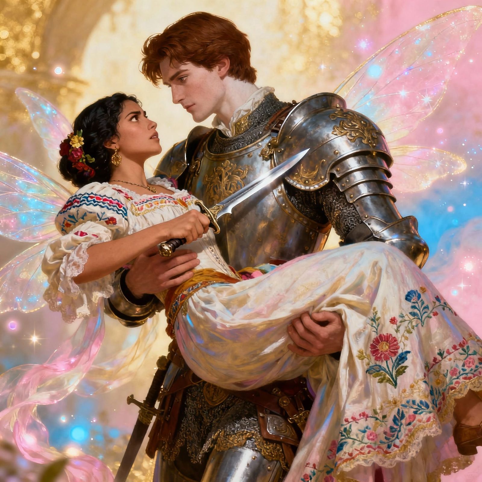 Knight Embraces Warrior Princess Who Stabs Him in Renaissanc...