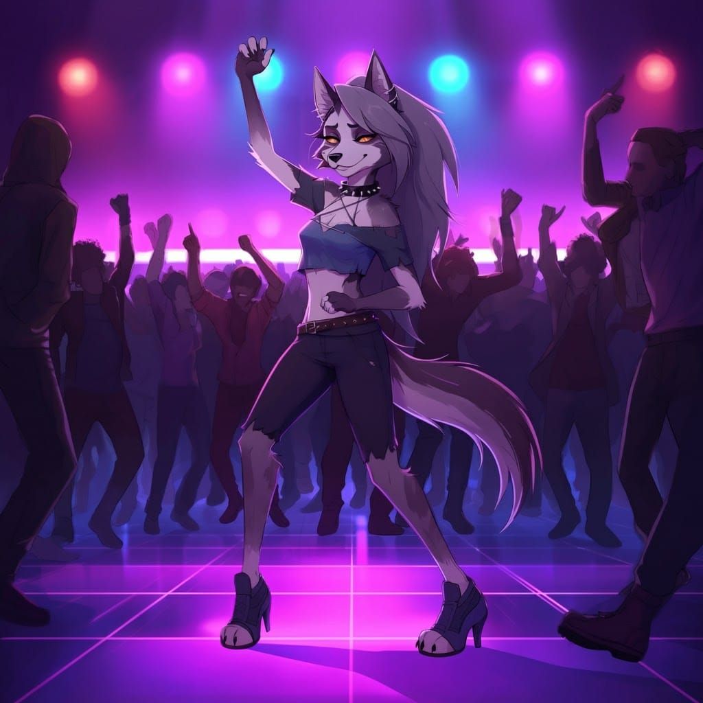 Loona the hellhound from Helluva Boss dancing on the dance f...
