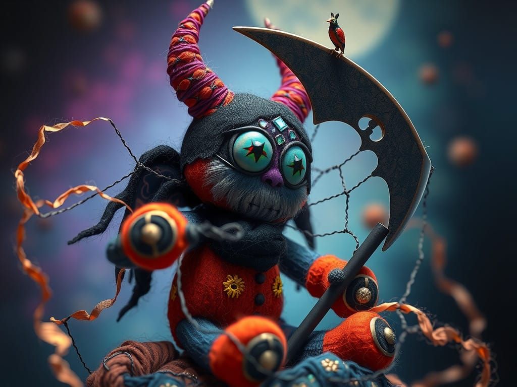 Ethereal Teddy Baphomet in Hyper-Real CGI Felted Wool Art