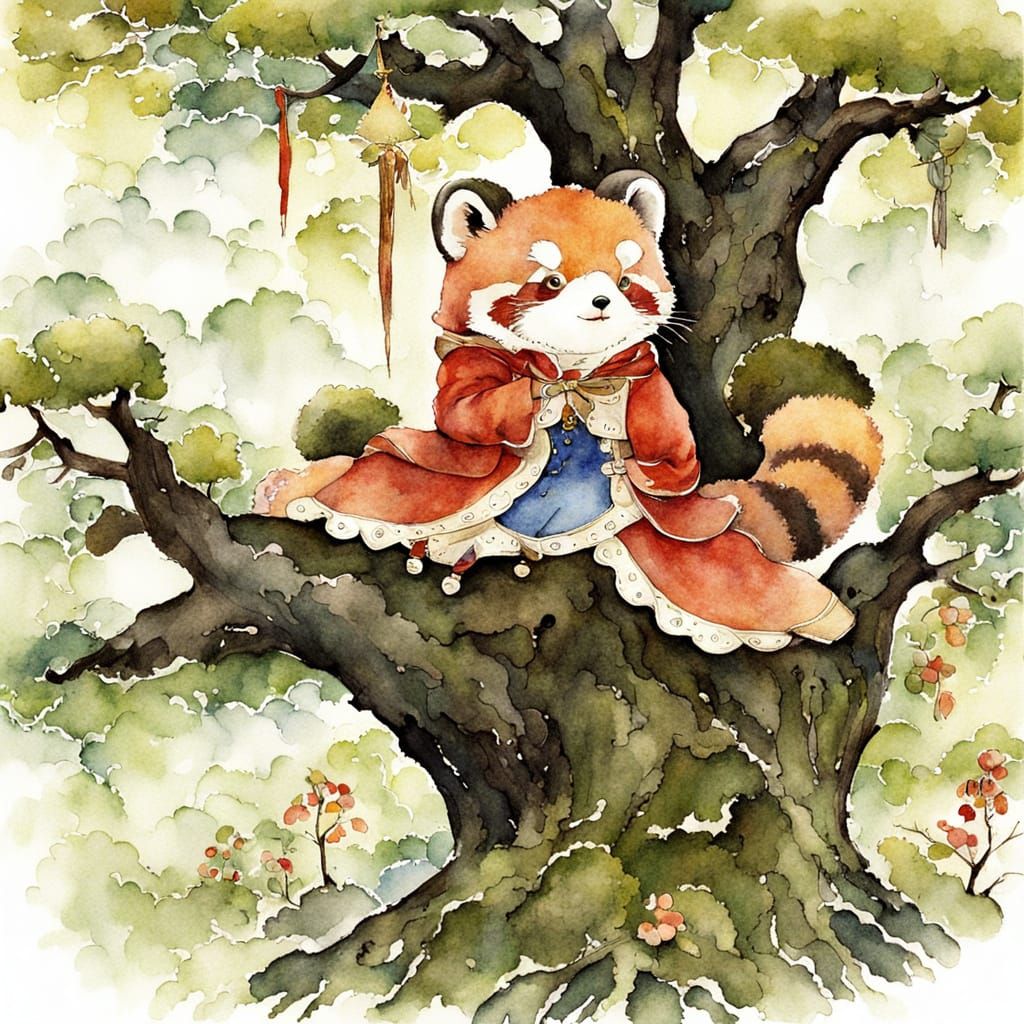 Majestic Red Panda in Vibrant Watercolor Style
