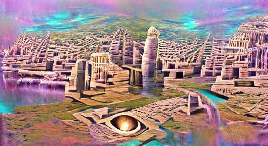 Futuristic Ancient Cities in New Objectivity Style