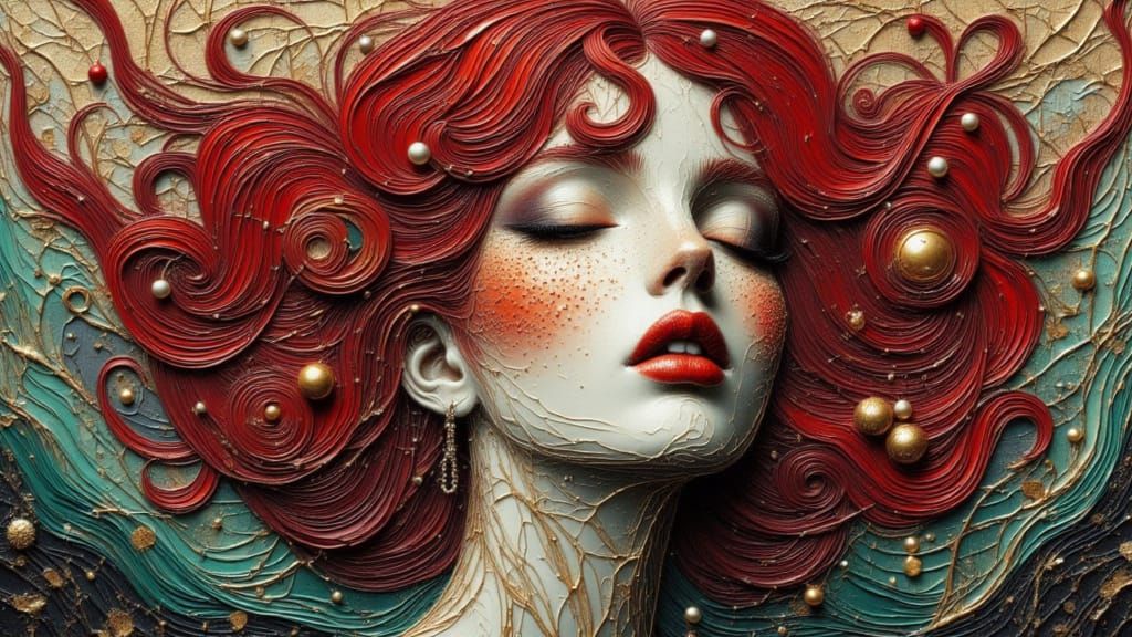 Stunning Woman Portrait with Red Curls and Freckles