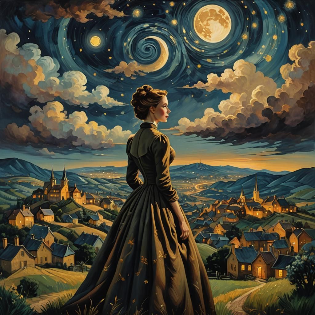 Dreamlike Village in Starry Night Style