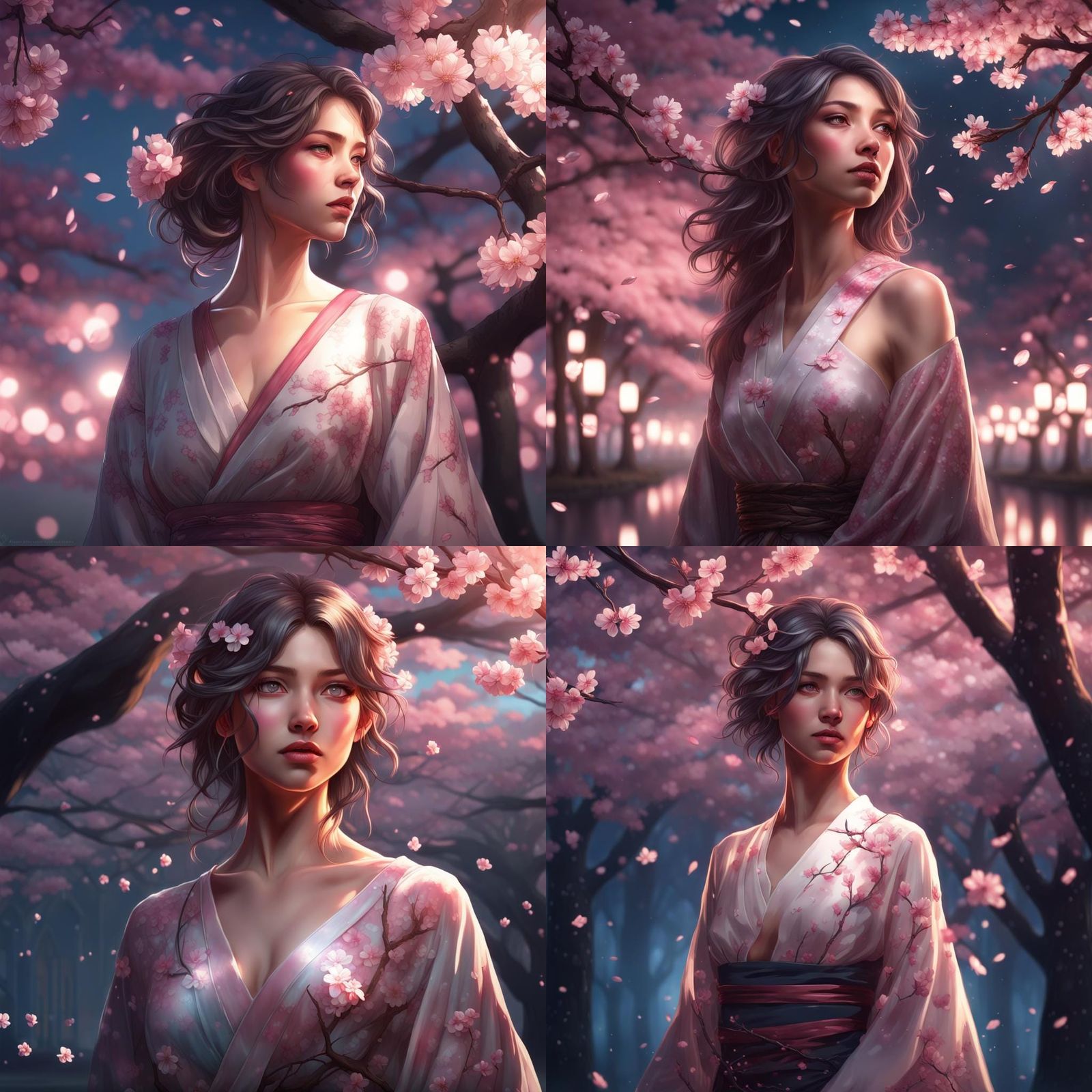 Cherry Blossom Girl Portrait in Hyperdetailed Style