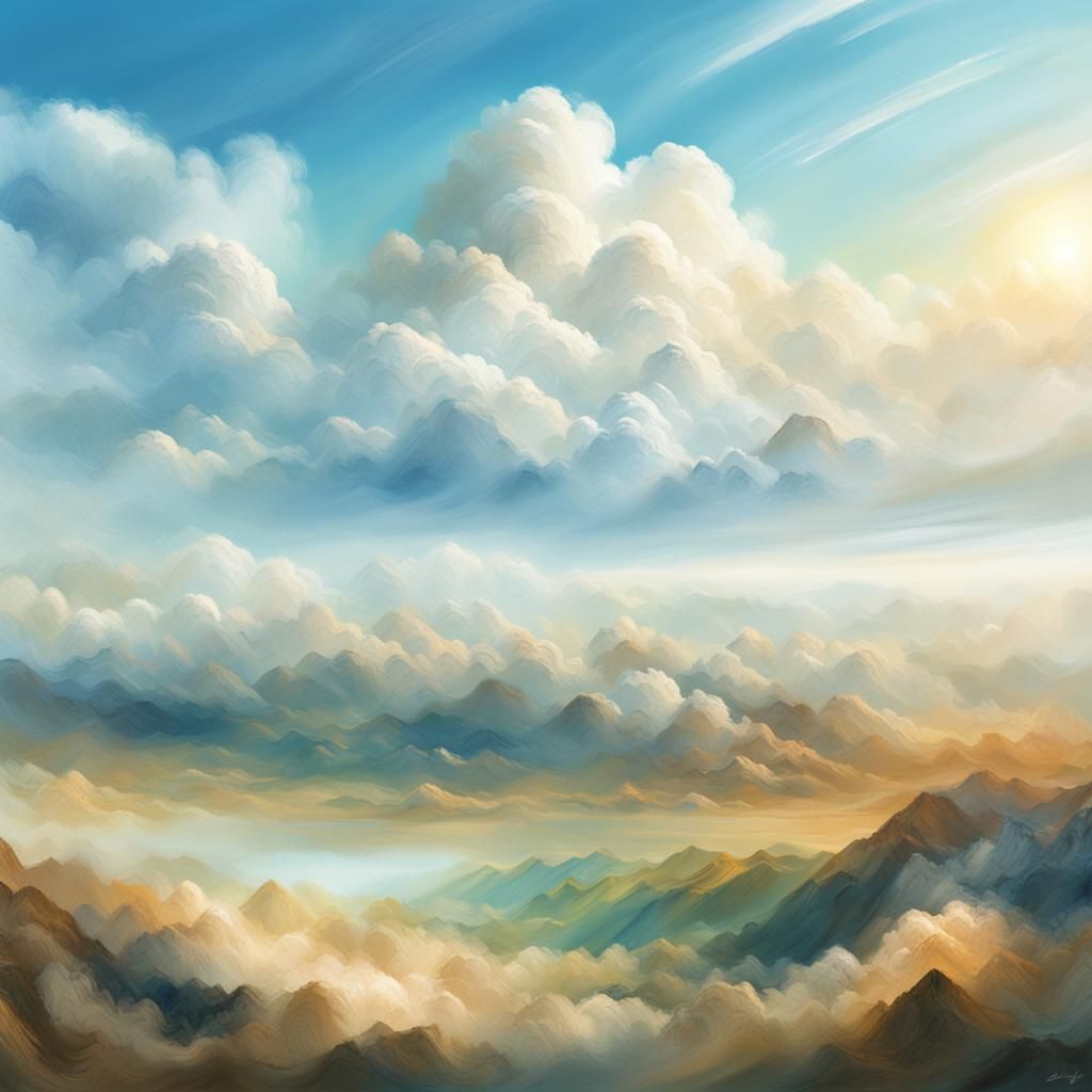 Panoramic Sky with Cumulus Clouds as Digital Painting