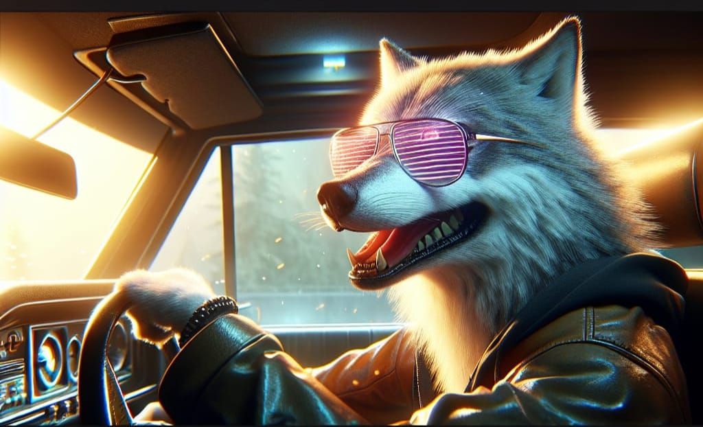 Cool Wolf Drives Car: 3D Game Art