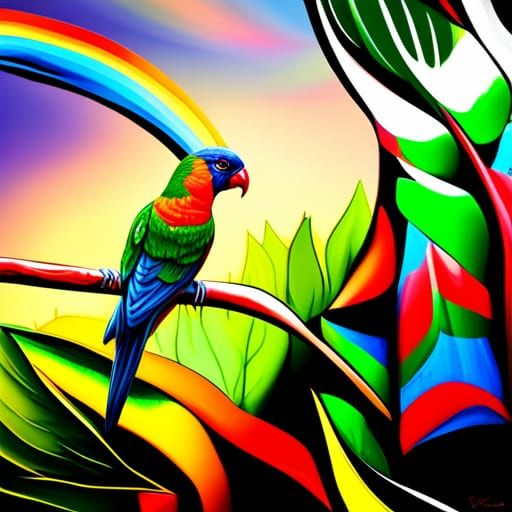 Rainbow Lorikeet in Graffiti Splash Art Style