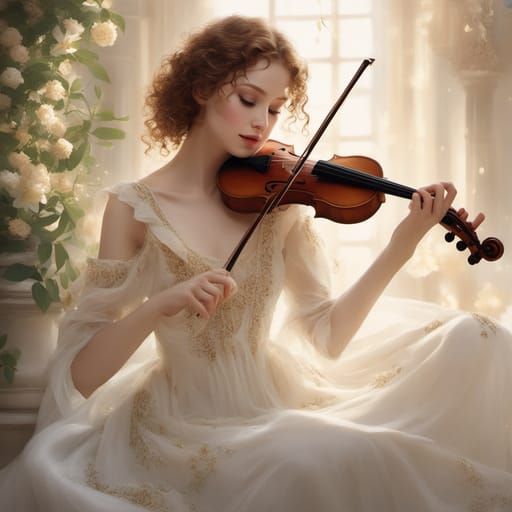Beautiful Girl Violinist with Expressive Eyes