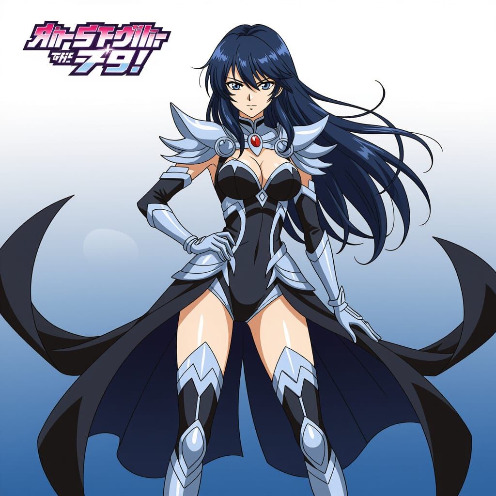 Anime Style Japanese Superheroine in Black and Silver
