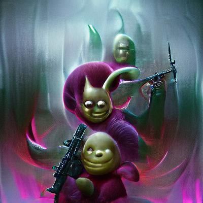 Sinister Armed Teletubbies in Fantasy Art Style