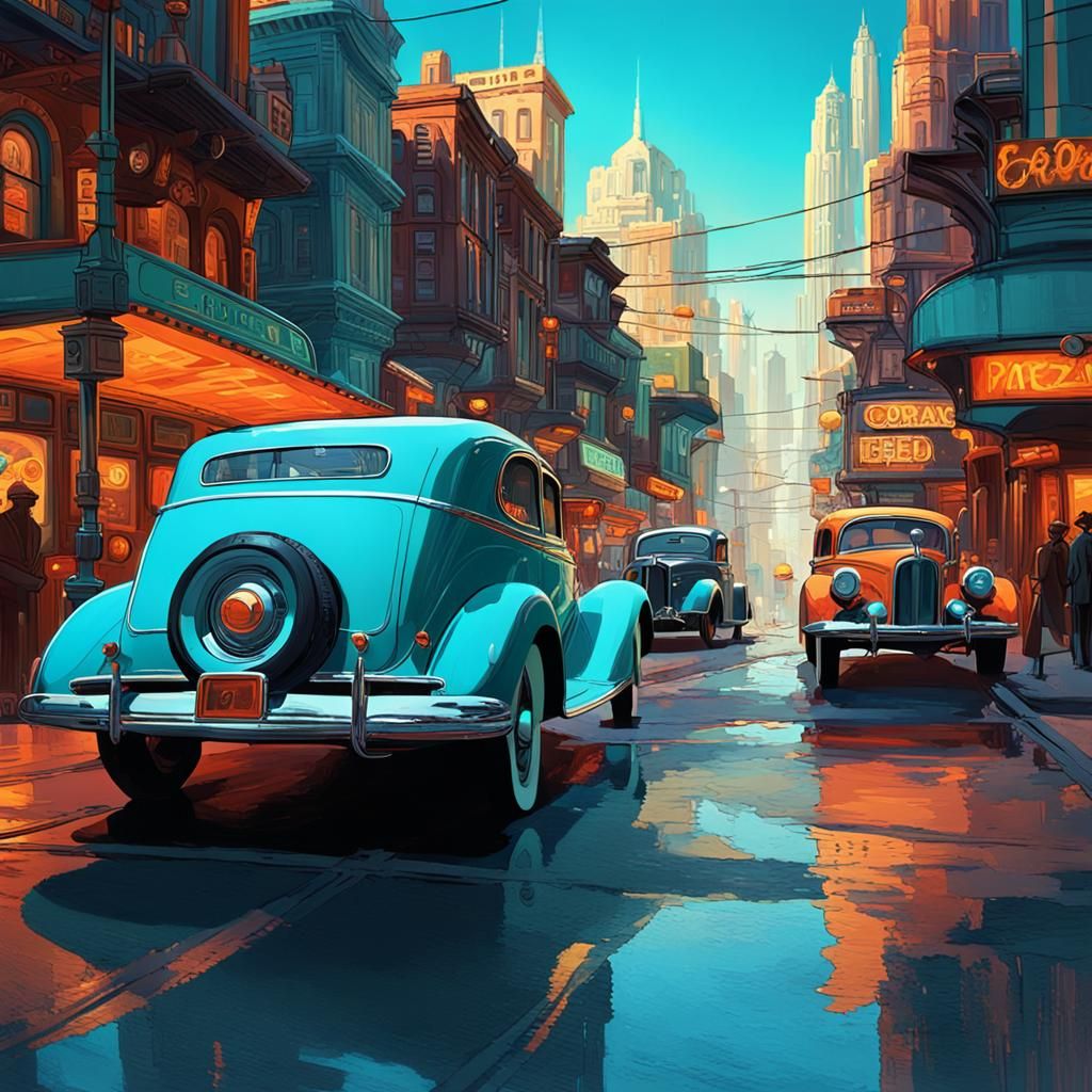 Steampunk Car in City Concept Art