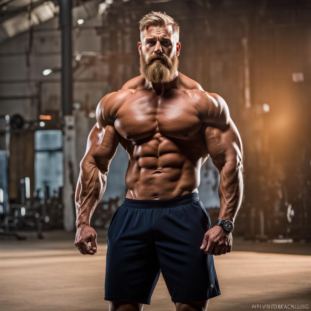 Massive European Bodybuilder Flexing Shirtless: High-Definit...