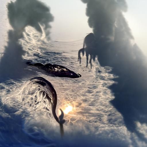 Eldritch Whales with Shells in Deep Ocean