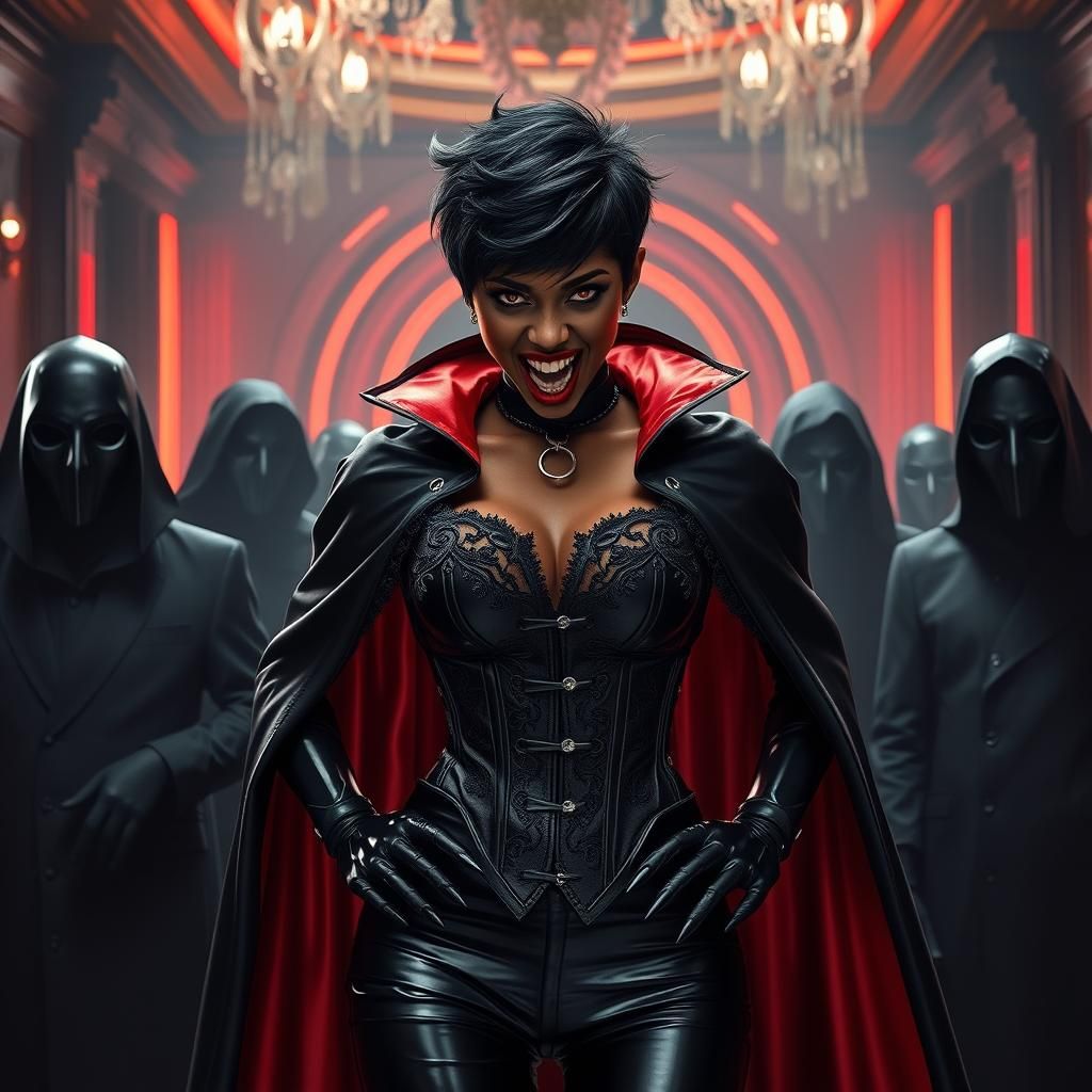 Vampire Illuminati Gathering in Cyberpunk Style