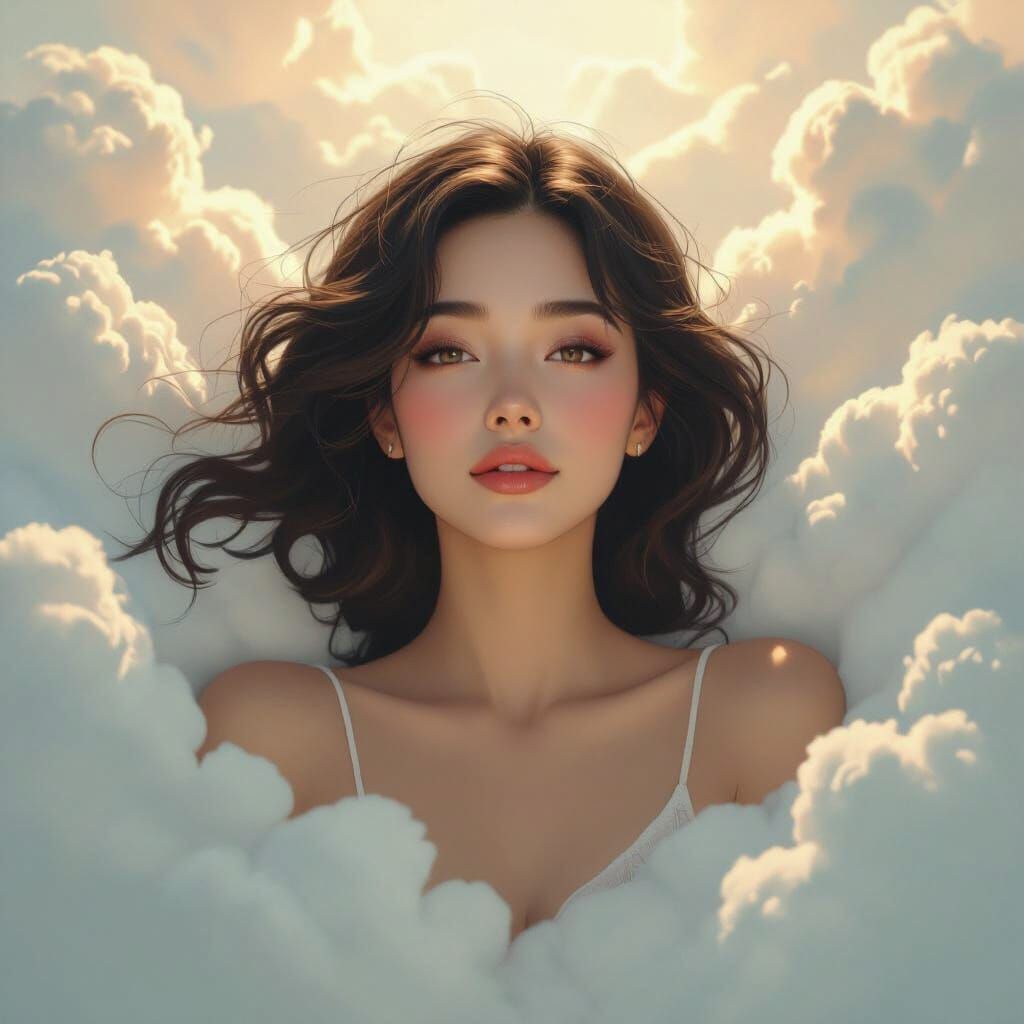 Ethereal Woman in Dreamy Cloudscape
