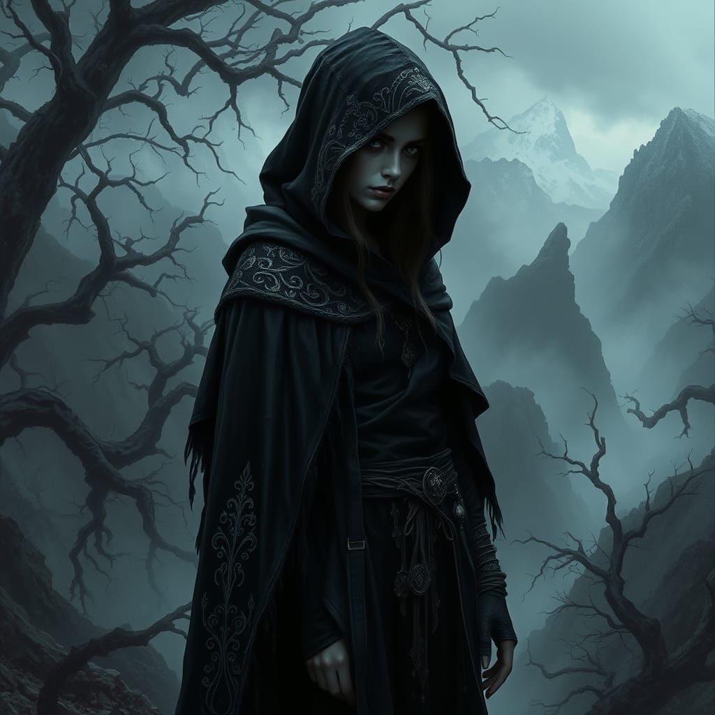 Dark Elf Witch in Gothic Forest