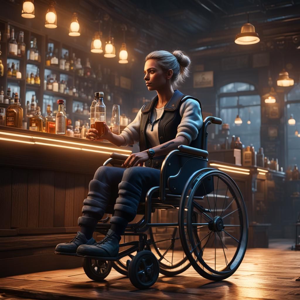 Paraplegic Bartender in Wheelchair: 3D Game Cinematic