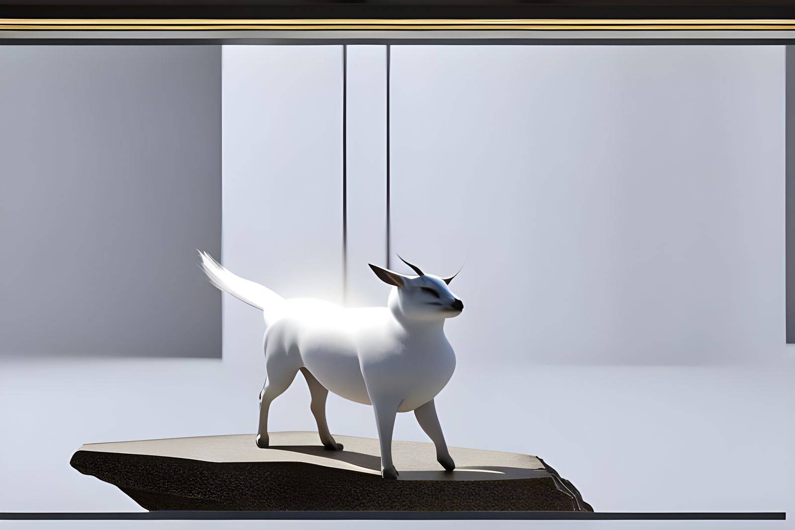 Sleek Glass Cat in Rococo Mirror: 3D Shading