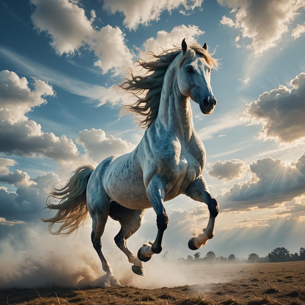 Surreal Clouds Morphing Into Galloping Horse Silhouette