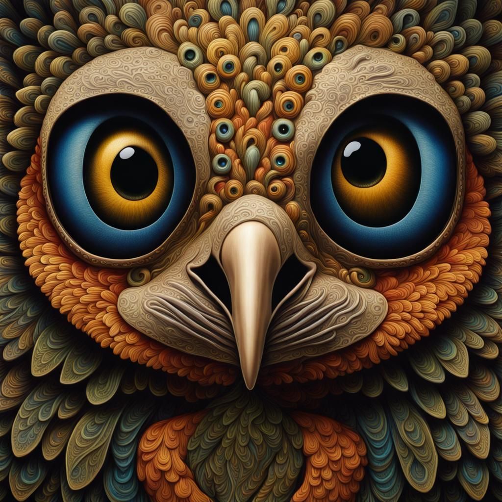 Surreal Bird Face with Intricate Patterns in Pop Surrealism