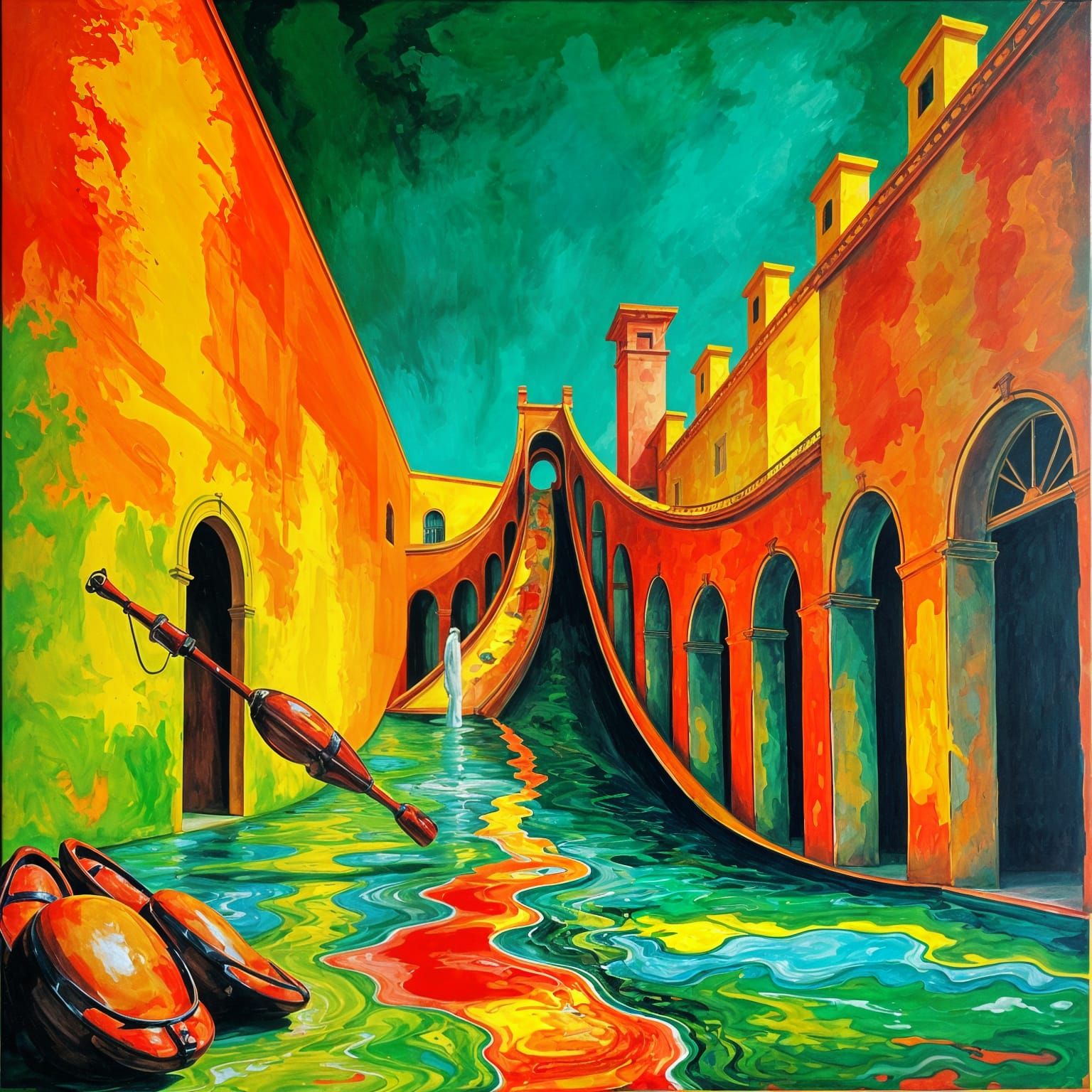 A surreal, Vivid, Lurking Slide in a kaleidoscopic neon reds...