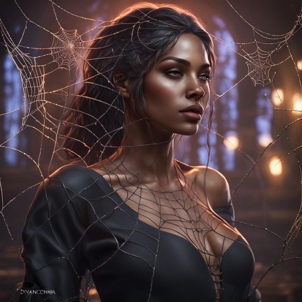 Enchantress Weaving Webs: Hyperdetailed Art Nouveau Portrait