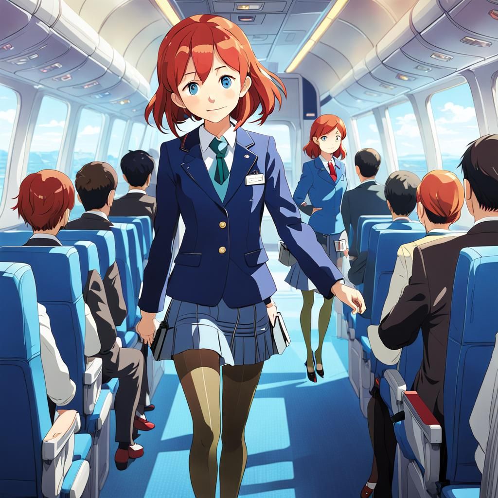 Anime Stewardess in Ghibli Style Concept Art