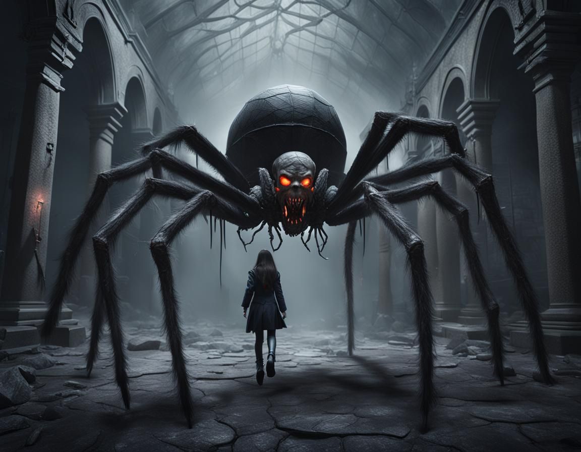 Vampire Girl Rides Spider Through Crypt