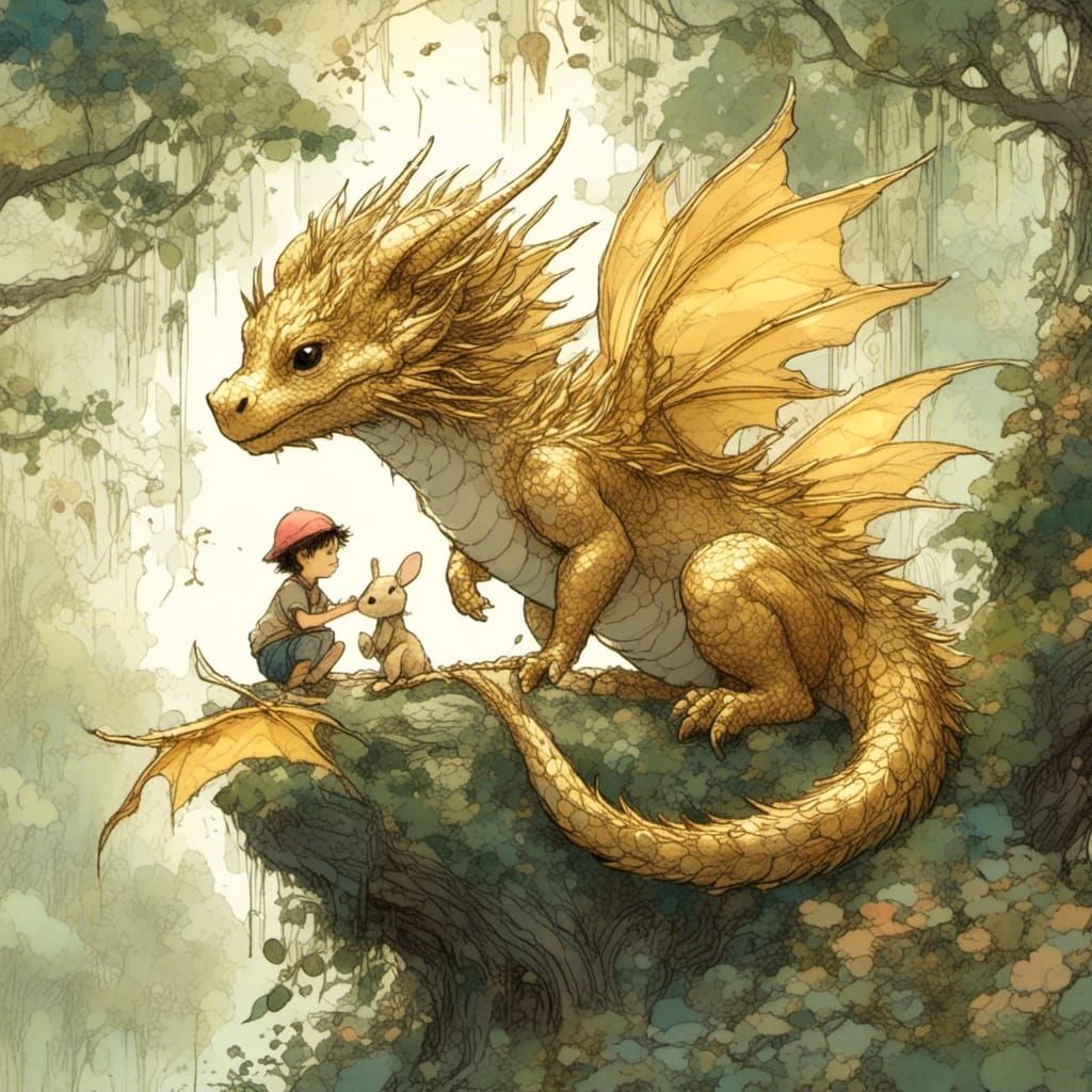 Golden Dragon and Mouse: Anime Concept Art