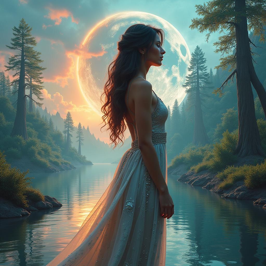 Celestial Portrait: Woman and Alien Landscape in Double Expo...