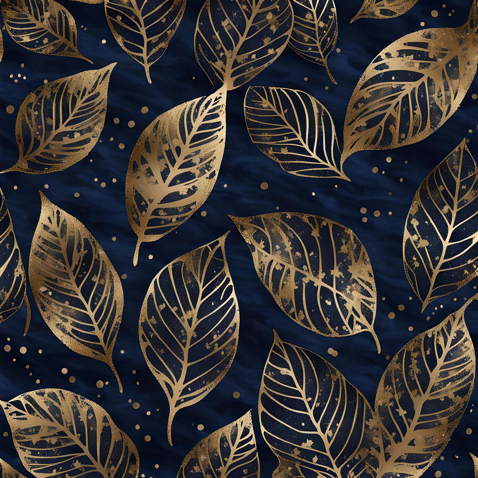 Navy Leaf Pattern with Gold Glitter