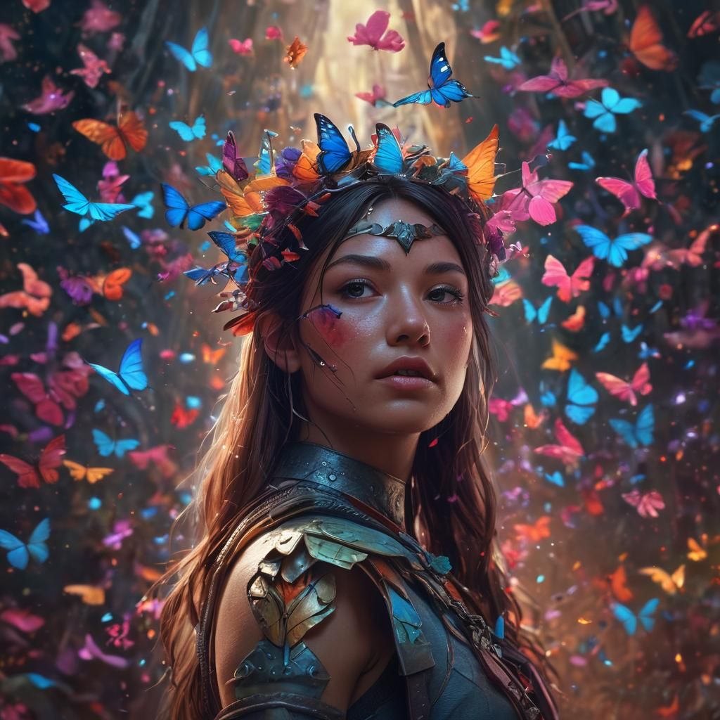 Amazon Warrior with Butterflies: Digital Portrait