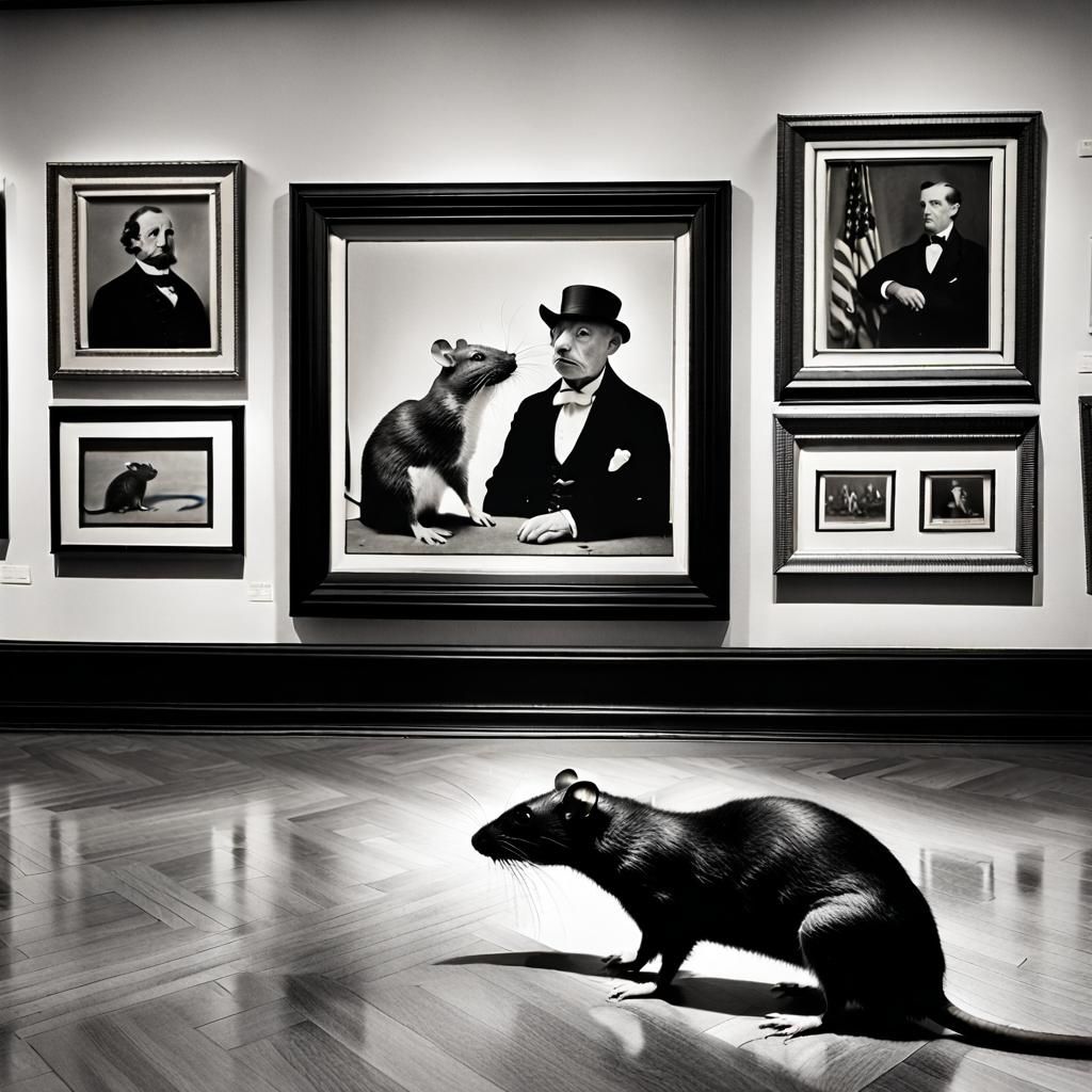 Rats Admiring Portrait in Vintage Photo