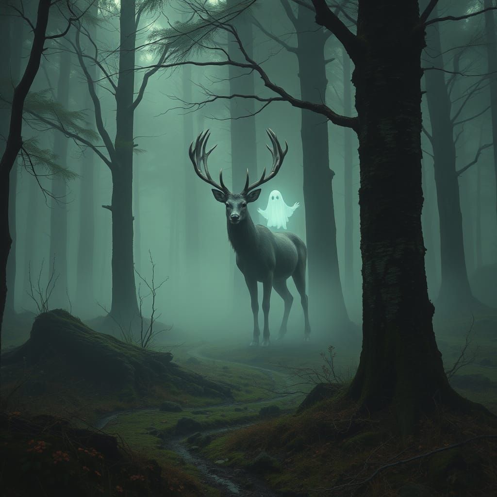 Eldritch Forest Deer Ghost Foggy