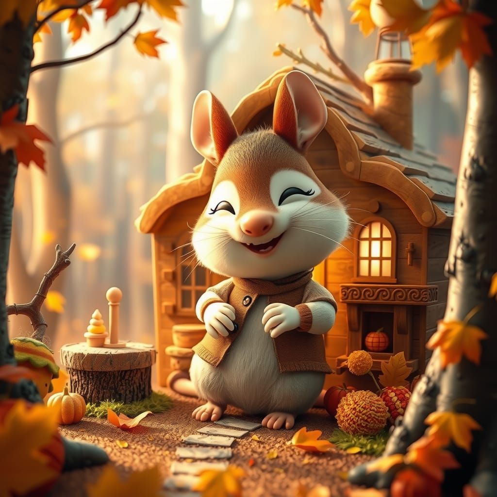 Mouse's Whimsical Autumn Home in 3D