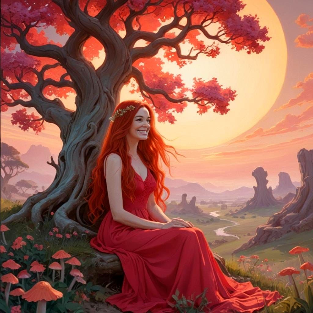 Woman in Red Dress Beneath a Tree