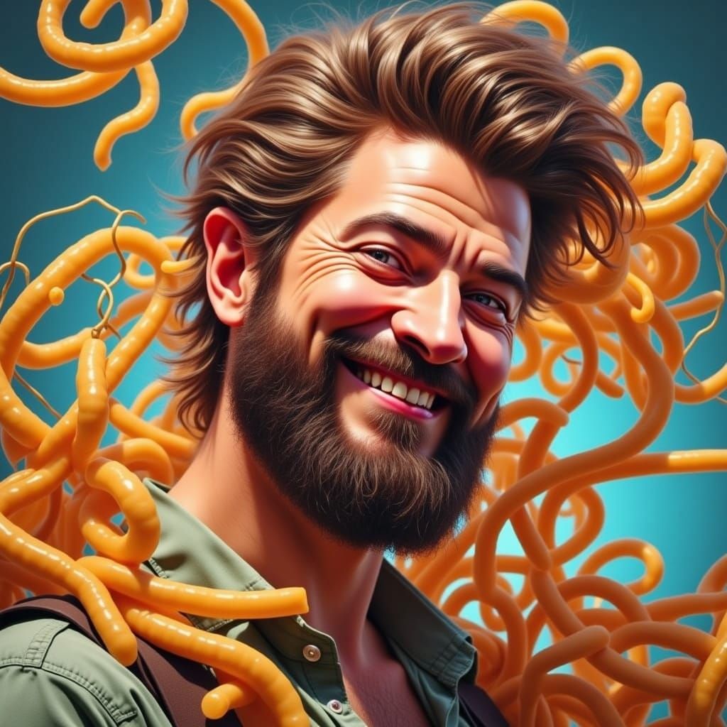 Pasta Man Portrait with Confident Smirk