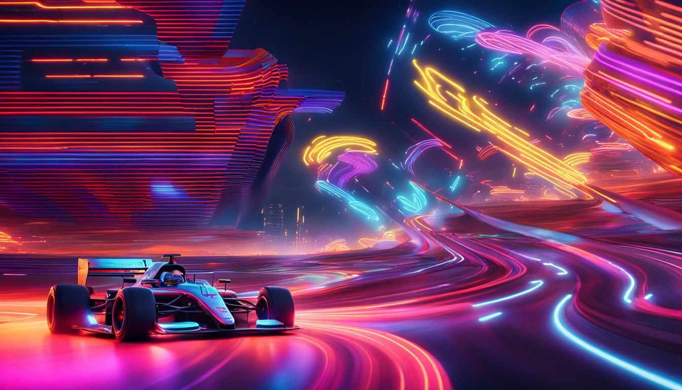 High-Tech Race Cars on Neon Track in Fantasy Art