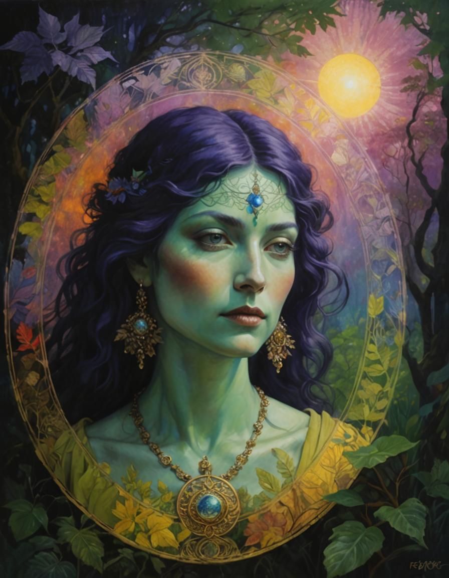 Voluptuous Woman Meditating in Mystical Landscape