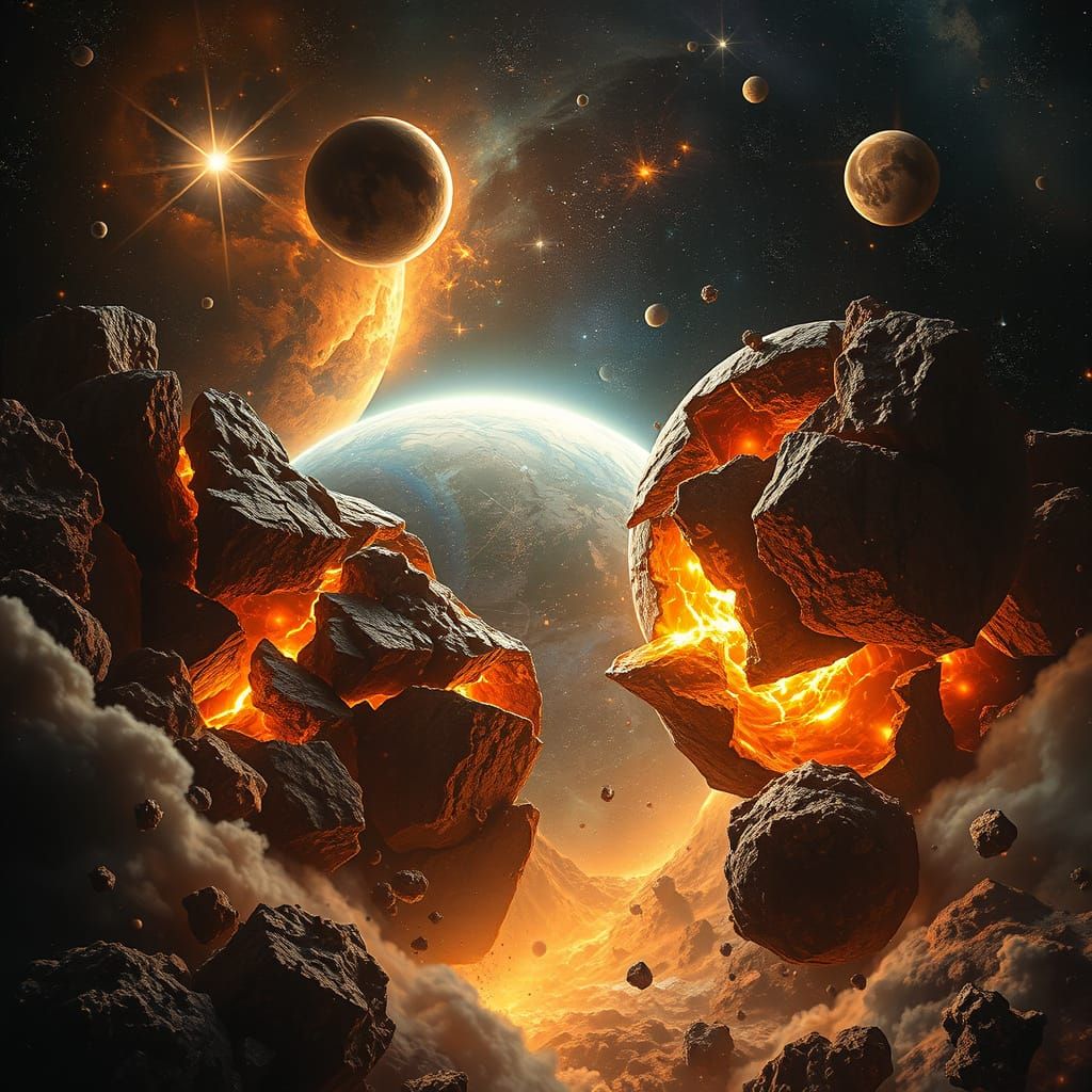 Cracked Celestial Bodies in a Cosmic Scene