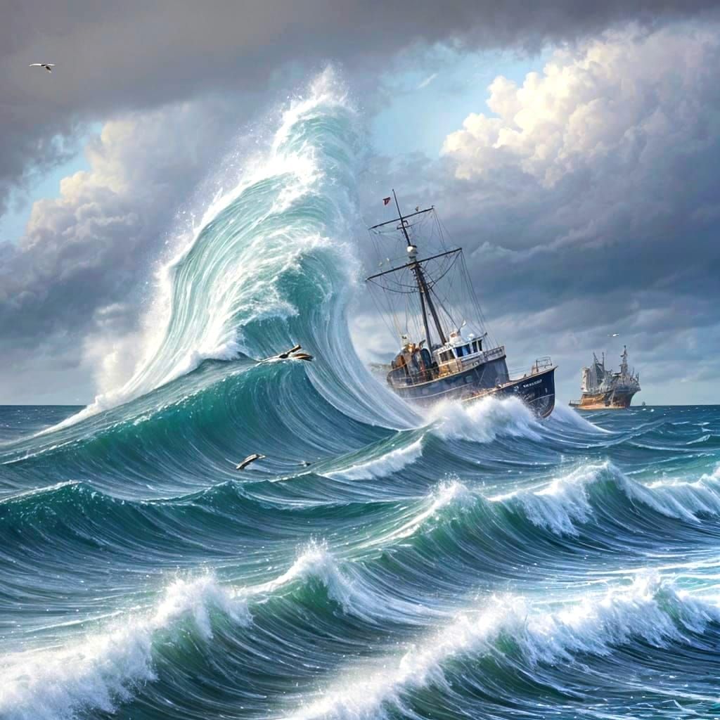 Dynamic Harbor Scene in Van Gogh Expressionistic Style